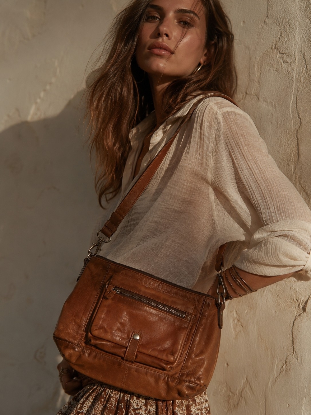 THE TREND Genuine Leather Italian Crossbody Bag – Cognac Brown